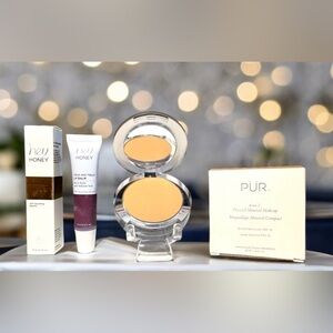 PUR MINERALS  4 IN 1 PRESSED MINERAL MAKEUP MEDIUM DARK .28 OZ + HEY HONEY LIP